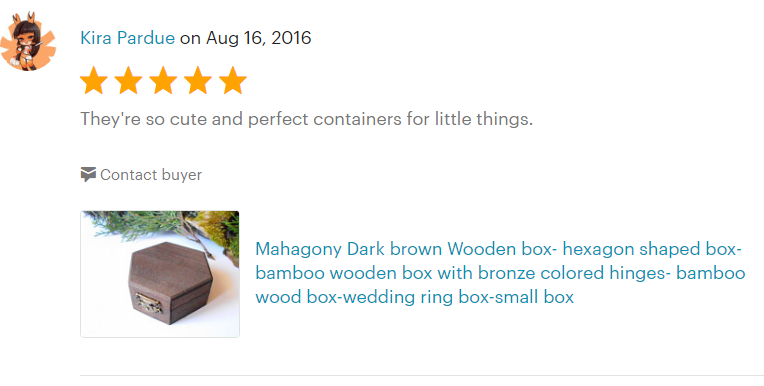 Wooden box five-star product review from my former Etsy store