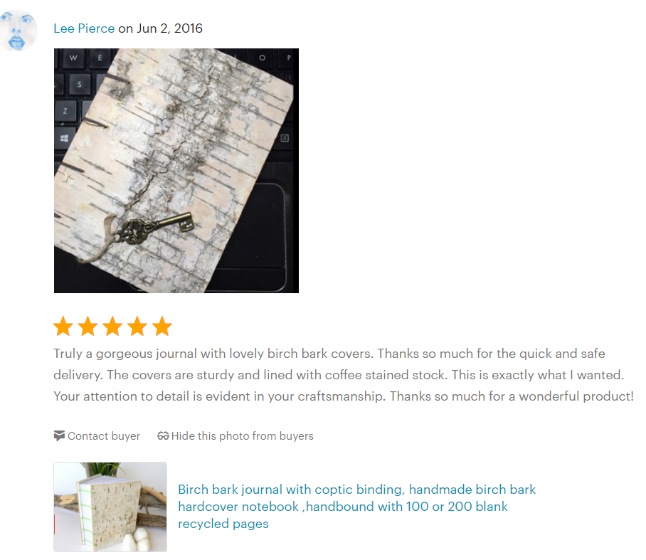 handmade product five-star review from my former ety store